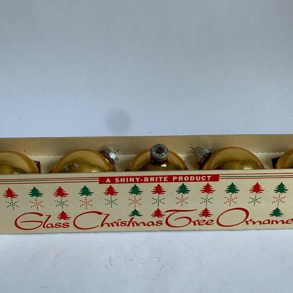 Shiny-Brite Glass Christmas Ornaments Box Vintage Gold 5 Bulbs - Picture 7 of 7